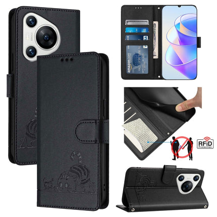 Cat Rat Embossed Pattern RFID Leather Phone Case with Lanyard, For Huawei nova 14 5G, For Huawei nova 13 Pro 5G, For Huawei Pura 70 Pro, For Huawei Pura 70