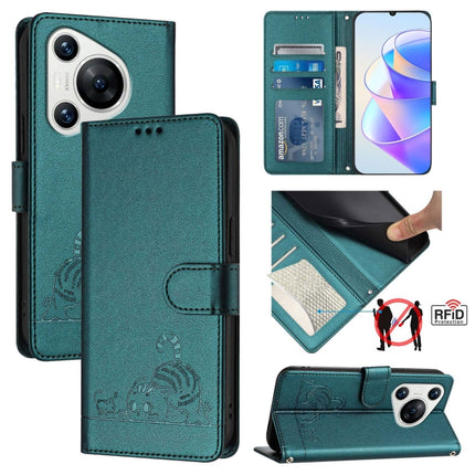 Cat Rat Embossed Pattern RFID Leather Phone Case with Lanyard, For Huawei nova 14 5G, For Huawei nova 13 Pro 5G, For Huawei Pura 70 Pro, For Huawei Pura 70
