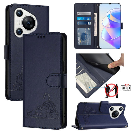 Cat Rat Embossed Pattern RFID Leather Phone Case with Lanyard, For Huawei nova 14 5G, For Huawei nova 13 Pro 5G, For Huawei Pura 70 Pro, For Huawei Pura 70