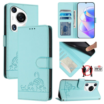 Cat Rat Embossed Pattern RFID Leather Phone Case with Lanyard, For Huawei nova 14 5G, For Huawei nova 13 Pro 5G, For Huawei Pura 70 Pro, For Huawei Pura 70