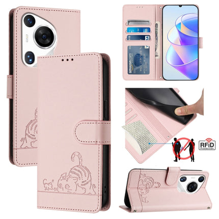 Cat Rat Embossed Pattern RFID Leather Phone Case with Lanyard, For Huawei nova 14 5G, For Huawei nova 13 Pro 5G, For Huawei Pura 70 Pro, For Huawei Pura 70