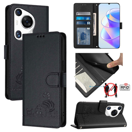 Cat Rat Embossed Pattern RFID Leather Phone Case with Lanyard, For Huawei nova 14 5G, For Huawei nova 13 Pro 5G, For Huawei Pura 70 Pro, For Huawei Pura 70