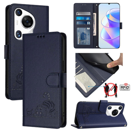 Cat Rat Embossed Pattern RFID Leather Phone Case with Lanyard, For Huawei nova 14 5G, For Huawei nova 13 Pro 5G, For Huawei Pura 70 Pro, For Huawei Pura 70
