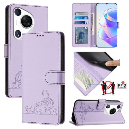 Cat Rat Embossed Pattern RFID Leather Phone Case with Lanyard, For Huawei nova 14 5G, For Huawei nova 13 Pro 5G, For Huawei Pura 70 Pro, For Huawei Pura 70