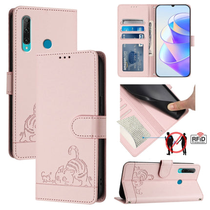 Cat Rat Embossed Pattern RFID Leather Phone Case with Lanyard, For Huawei Enjoy 9s 4G, For Huawei P30 lite/nova 4e, For Huawei P30 Pro, For Huawei P30