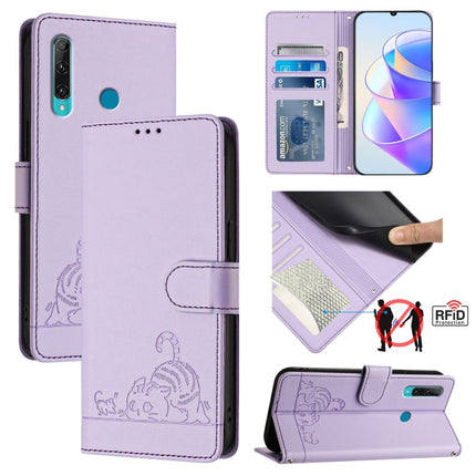 Cat Rat Embossed Pattern RFID Leather Phone Case with Lanyard, For Huawei P Smart 2019, For Huawei P Smart+ 2019