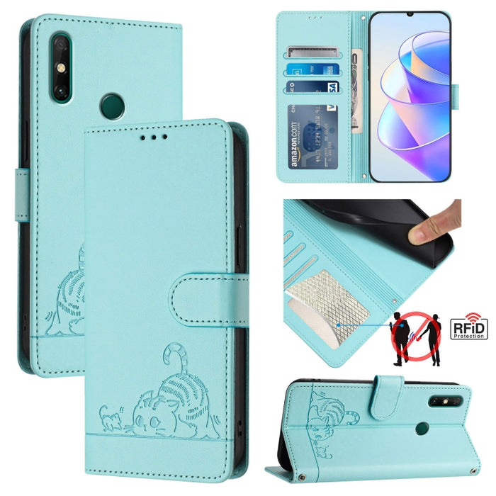 Cat Rat Embossed Pattern RFID Leather Phone Case with Lanyard, For Huawei P smart 2021 4G, For Huawei P40 lite 4G, For Huawei P40 Pro, For Huawei P40
