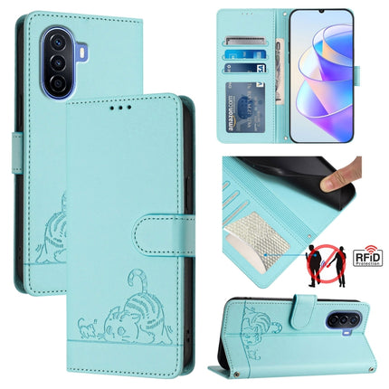 Cat Rat Embossed Pattern RFID Leather Phone Case with Lanyard, For Huawei Enjoy 50 Pro 4G, For Huawei nova Y90, For Huawei Enjoy 50 4G, For Huawei nova Y70 Plus