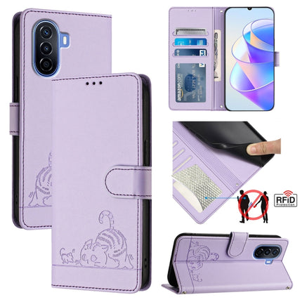 Cat Rat Embossed Pattern RFID Leather Phone Case with Lanyard, For Huawei Enjoy 50 Pro 4G, For Huawei nova Y90, For Huawei Enjoy 50 4G, For Huawei nova Y70 Plus