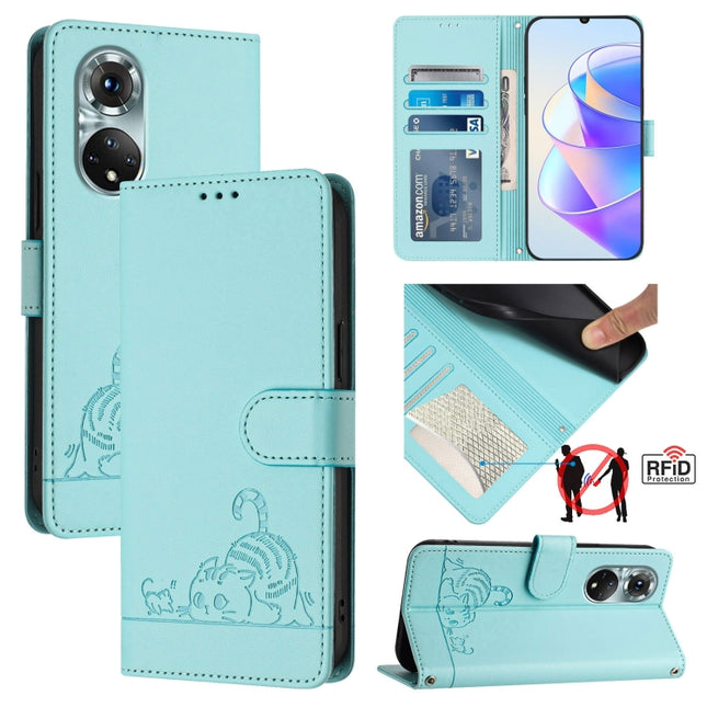 Cat Rat Embossed Pattern RFID Leather Phone Case with Lanyard, For Huawei nova 9, For Huawei P50 Pro, For Huawei P50, For Huawei Enjoy 20 SE/Y7a 4G