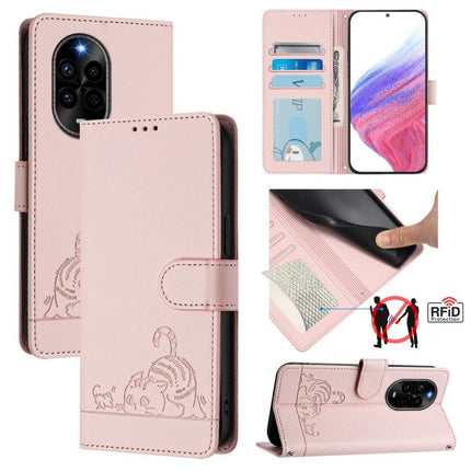 Cat Rat Embossed Pattern RFID Leather Phone Case with Lanyard, For Huawei nova 14 5G, For Huawei nova 13 Pro 5G, For Huawei Pura 70 Pro, For Huawei Pura 70