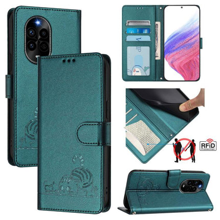 Cat Rat Embossed Pattern RFID Leather Phone Case with Lanyard, For Huawei nova 14 5G, For Huawei nova 13 Pro 5G, For Huawei Pura 70 Pro, For Huawei Pura 70