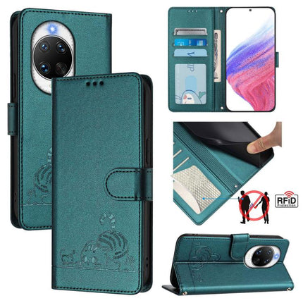 Cat Rat Embossed Pattern RFID Leather Phone Case with Lanyard, For Huawei Mate 70 Air 5G, For Huawei Enjoy 80s 4G, For Huawei nova 14 Ultra 5G, For Huawei nova 14 Pro 5G