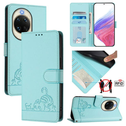 Cat Rat Embossed Pattern RFID Leather Phone Case with Lanyard, For Huawei nova 14 5G, For Huawei nova 13 Pro 5G, For Huawei Pura 70 Pro, For Huawei Pura 70
