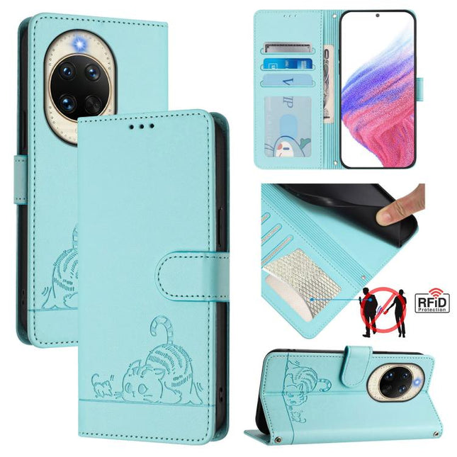 Cat Rat Embossed Pattern RFID Leather Phone Case with Lanyard, For Huawei nova 14 5G, For Huawei nova 13 Pro 5G, For Huawei Pura 70 Pro, For Huawei Pura 70