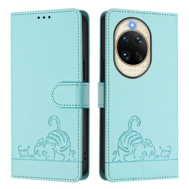 Cat Rat Embossed Pattern RFID Leather Phone Case with Lanyard, For Huawei nova 14 5G, For Huawei nova 13 Pro 5G, For Huawei Pura 70 Pro, For Huawei Pura 70