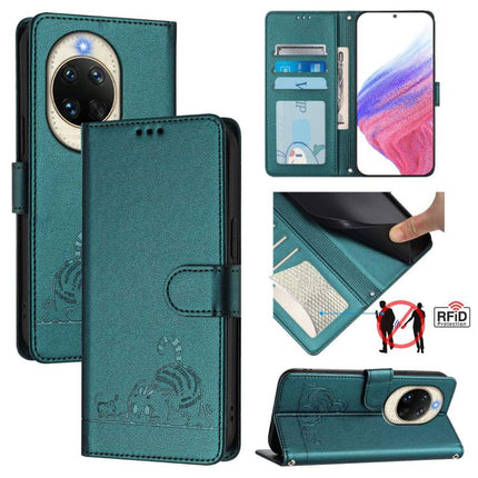Cat Rat Embossed Pattern RFID Leather Phone Case with Lanyard, For Huawei nova 14 5G, For Huawei nova 13 Pro 5G, For Huawei Pura 70 Pro, For Huawei Pura 70