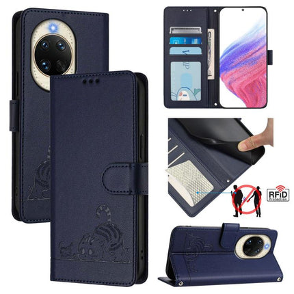 Cat Rat Embossed Pattern RFID Leather Phone Case with Lanyard, For Huawei nova 14 5G, For Huawei nova 13 Pro 5G, For Huawei Pura 70 Pro, For Huawei Pura 70