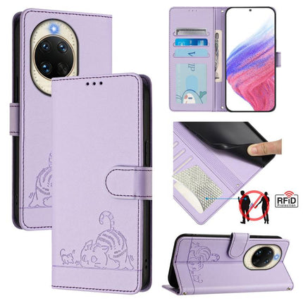 Cat Rat Embossed Pattern RFID Leather Phone Case with Lanyard, For Huawei nova 14 5G, For Huawei nova 13 Pro 5G, For Huawei Pura 70 Pro, For Huawei Pura 70