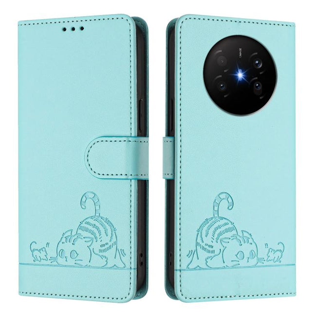 Cat Rat Embossed Pattern RFID Leather Phone Case with Lanyard, For Huawei Mate 70 Air 5G, For Huawei Enjoy 80s 4G, For Huawei nova 14 Ultra 5G, For Huawei nova 14 Pro 5G