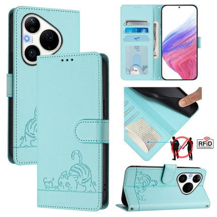 Cat Rat Embossed Pattern RFID Leather Phone Case with Lanyard, For Huawei nova 14 Lite 5G / nova 15 / 16z, For Huawei nova 16 5G, For Huawei Pura 90 Pro Max 5G, For Huawei Pura 90 Pro 5G
