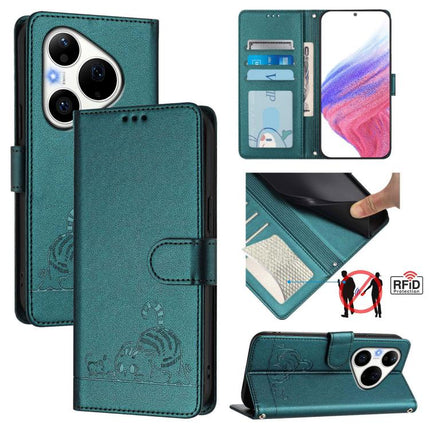 Cat Rat Embossed Pattern RFID Leather Phone Case with Lanyard, For Huawei nova 14 Lite 5G / nova 15 / 16z, For Huawei nova 16 5G, For Huawei Pura 90 Pro Max 5G, For Huawei Pura 90 Pro 5G