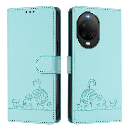 Cat Rat Embossed Pattern RFID Leather Phone Case with Lanyard, For Huawei nova 14 Lite 5G / nova 15 / 16z, For Huawei nova 16 5G, For Huawei Pura 90 Pro Max 5G, For Huawei Pura 90 Pro 5G