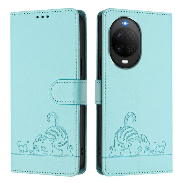 Cat Rat Embossed Pattern RFID Leather Phone Case with Lanyard, For Huawei nova 14 Lite 5G / nova 15 / 16z, For Huawei nova 16 5G, For Huawei Pura 90 Pro Max 5G, For Huawei Pura 90 Pro 5G