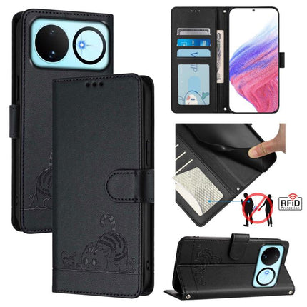 Cat Rat Embossed Pattern RFID Leather Phone Case with Lanyard, For Huawei nova 14 Lite 5G / nova 15 / 16z, For Huawei nova 16 5G, For Huawei Pura 90 Pro Max 5G, For Huawei Pura 90 Pro 5G