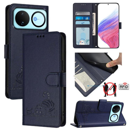 Cat Rat Embossed Pattern RFID Leather Phone Case with Lanyard, For Huawei nova 14 Lite 5G / nova 15 / 16z, For Huawei nova 16 5G, For Huawei Pura 90 Pro Max 5G, For Huawei Pura 90 Pro 5G