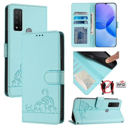 Cat Rat Embossed Pattern RFID Leather Phone Case with Lanyard, For TCL 30 / 30 5G / 30+, For TCL 30 SE, For TCL 30 XE 5G, For TCL 20 R