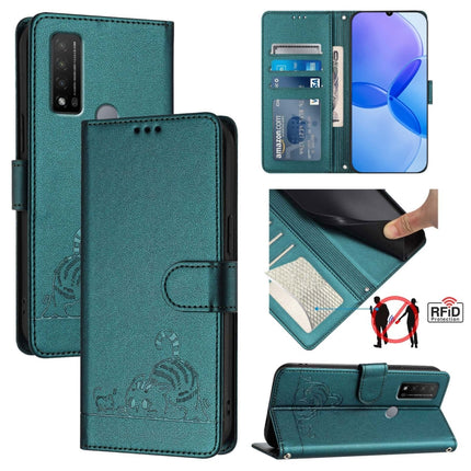 Cat Rat Embossed Pattern RFID Leather Phone Case with Lanyard, For TCL 30 / 30 5G / 30+, For TCL 30 SE, For TCL 30 XE 5G, For TCL 20 R