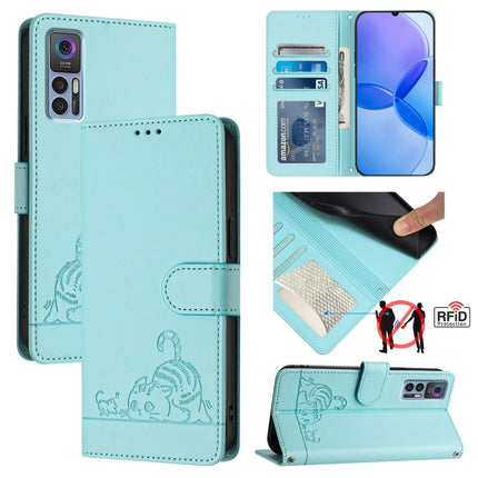 Cat Rat Embossed Pattern RFID Leather Phone Case with Lanyard, For TCL 30 / 30 5G / 30+, For TCL 30 SE, For TCL 30 XE 5G, For TCL 20 R
