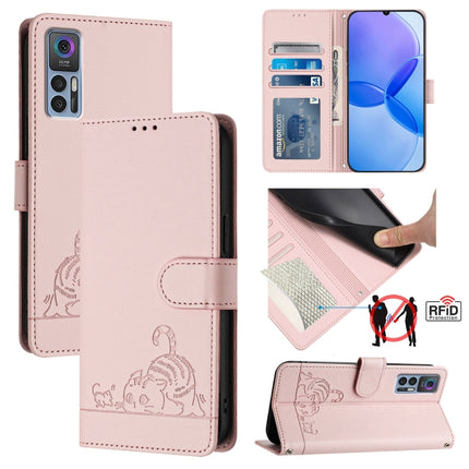 Cat Rat Embossed Pattern RFID Leather Phone Case with Lanyard, For TCL 30 / 30 5G / 30+, For TCL 30 SE, For TCL 30 XE 5G, For TCL 20 R