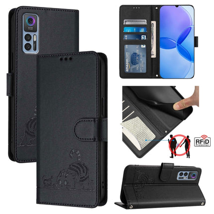 Cat Rat Embossed Pattern RFID Leather Phone Case with Lanyard, For TCL 30 / 30 5G / 30+, For TCL 30 SE, For TCL 30 XE 5G, For TCL 20 R