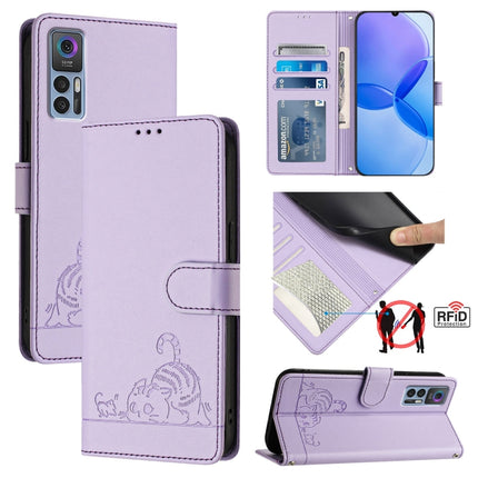 Cat Rat Embossed Pattern RFID Leather Phone Case with Lanyard, For TCL 30 / 30 5G / 30+, For TCL 30 SE, For TCL 30 XE 5G, For TCL 20 R