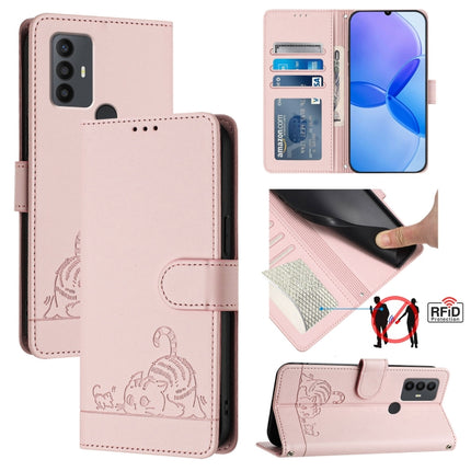 Cat Rat Embossed Pattern RFID Leather Phone Case with Lanyard, For TCL 30 / 30 5G / 30+, For TCL 30 SE, For TCL 30 XE 5G, For TCL 20 R
