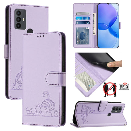 Cat Rat Embossed Pattern RFID Leather Phone Case with Lanyard, For TCL 30 / 30 5G / 30+, For TCL 30 SE, For TCL 30 XE 5G, For TCL 20 R