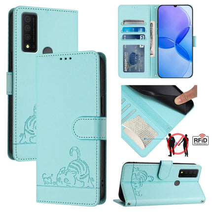 Cat Rat Embossed Pattern RFID Leather Phone Case with Lanyard, For TCL 30 / 30 5G / 30+, For TCL 30 SE, For TCL 30 XE 5G, For TCL 20 R