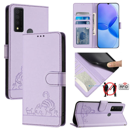 Cat Rat Embossed Pattern RFID Leather Phone Case with Lanyard, For TCL 30 / 30 5G / 30+, For TCL 30 SE, For TCL 30 XE 5G, For TCL 20 R