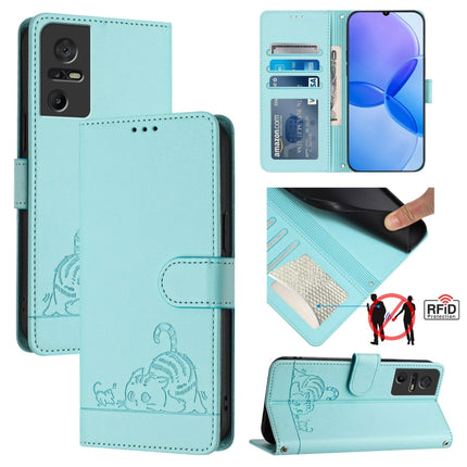 Cat Rat Embossed Pattern RFID Leather Phone Case with Lanyard, For TCL 502, For TCL 405 / 406 / 408, For TCL 40 XL / 40 T T608DL, For TCL 40 SE