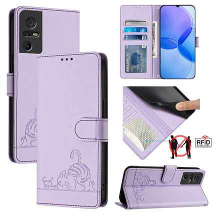 Cat Rat Embossed Pattern RFID Leather Phone Case with Lanyard, For TCL 502, For TCL 405 / 406 / 408, For TCL 40 XL / 40 T T608DL, For TCL 40 SE