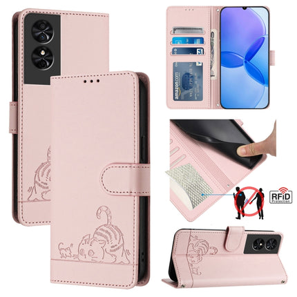 Cat Rat Embossed Pattern RFID Leather Phone Case with Lanyard, For TCL 50 XE, For TCL 50 SE, For TCL 501, For TCL 505