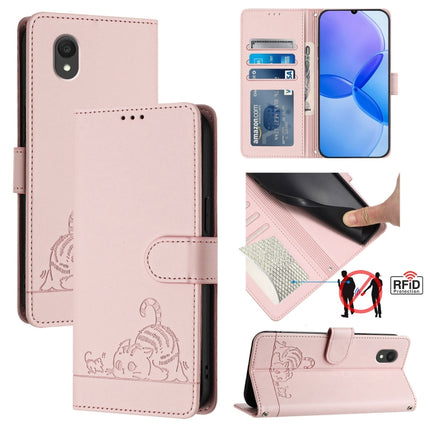 Cat Rat Embossed Pattern RFID Leather Phone Case with Lanyard, For TCL 60 SE NxtPaper / 605, For TCL 50 Pro NxtPaper, For TCL 50 LE 5G, For TCL 201