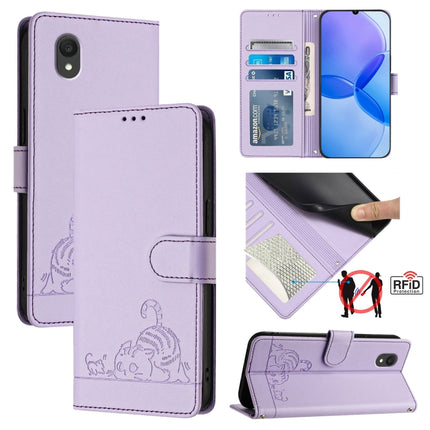 Cat Rat Embossed Pattern RFID Leather Phone Case with Lanyard, For TCL 60 SE NxtPaper / 605, For TCL 50 Pro NxtPaper, For TCL 50 LE 5G, For TCL 201