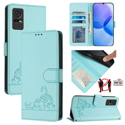Cat Rat Embossed Pattern RFID Leather Phone Case with Lanyard, For TCL 502, For TCL 405 / 406 / 408, For TCL 40 XL / 40 T T608DL, For TCL 40 SE