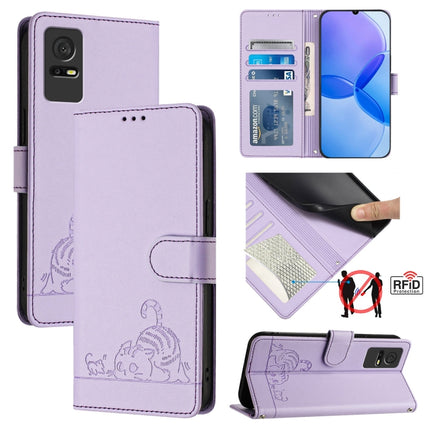 Cat Rat Embossed Pattern RFID Leather Phone Case with Lanyard, For TCL 502, For TCL 405 / 406 / 408, For TCL 40 XL / 40 T T608DL, For TCL 40 SE