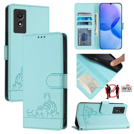 Cat Rat Embossed Pattern RFID Leather Phone Case with Lanyard, For TCL 50 XE, For TCL 50 SE, For TCL 501, For TCL 505