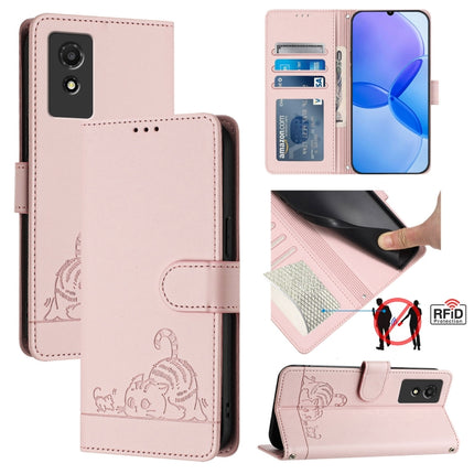Cat Rat Embossed Pattern RFID Leather Phone Case with Lanyard, For TCL 50 XE, For TCL 50 SE, For TCL 501, For TCL 505