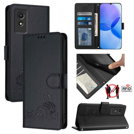 Cat Rat Embossed Pattern RFID Leather Phone Case with Lanyard, For TCL 50 XE, For TCL 50 SE, For TCL 501, For TCL 505